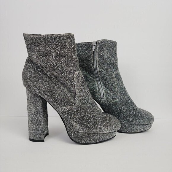 Madden Girl Fave Silver Glitter Platform Heeled Ankle Boots 10 - Picture 4 of 9